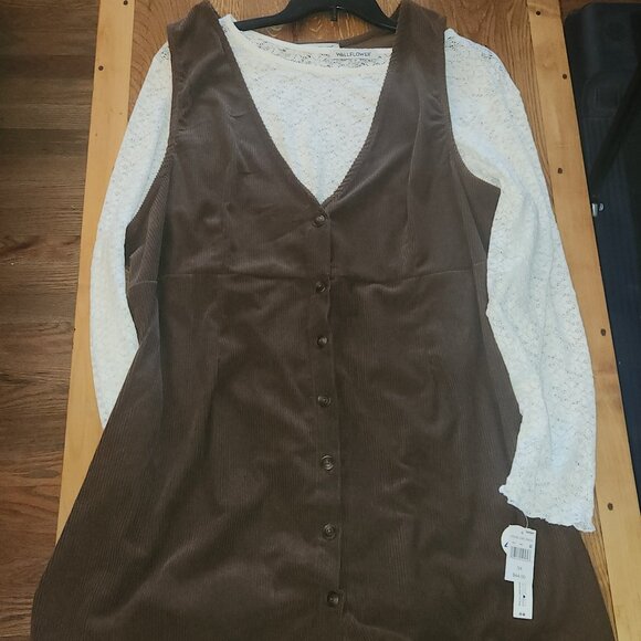 Wallflower Dresses & Skirts - Vintage corduroy jumper dress and lace shirt.Perfect Thanksgiving Hostess outfit